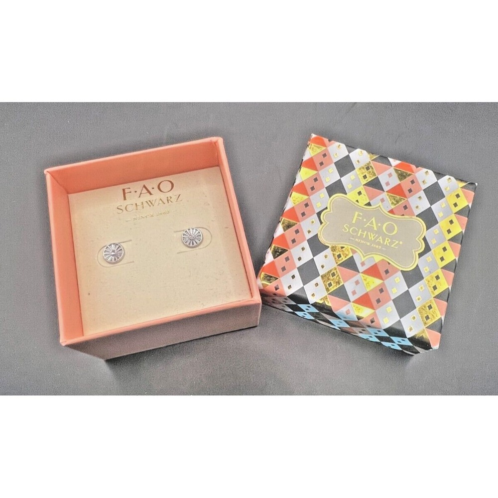 FAO Schwarz Sterling Silver Earrings Wheel Crystal New‎ Girls Children's Studs